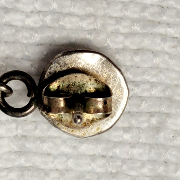 Sterling Silver FEATHER Dangle Earrings w/ orange coral? bead marked DF 925 - Picture 8 of 9